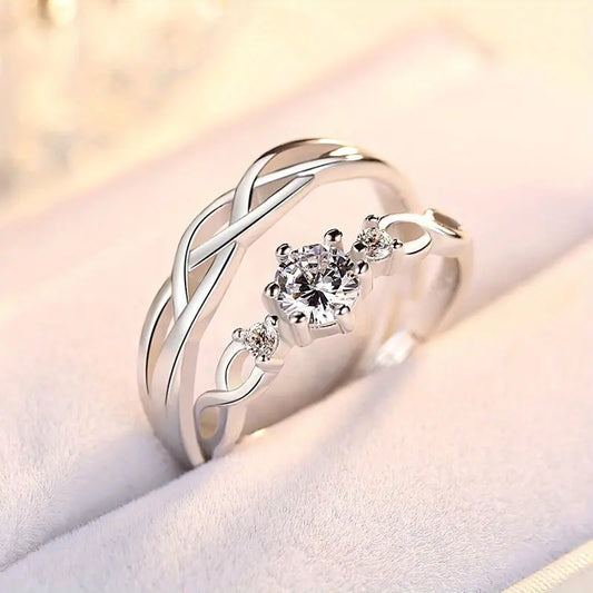1pc/2pcs Unique Design Couple Rings, Inlaid Cubic Zirconia Wedding Rings For Men And Women